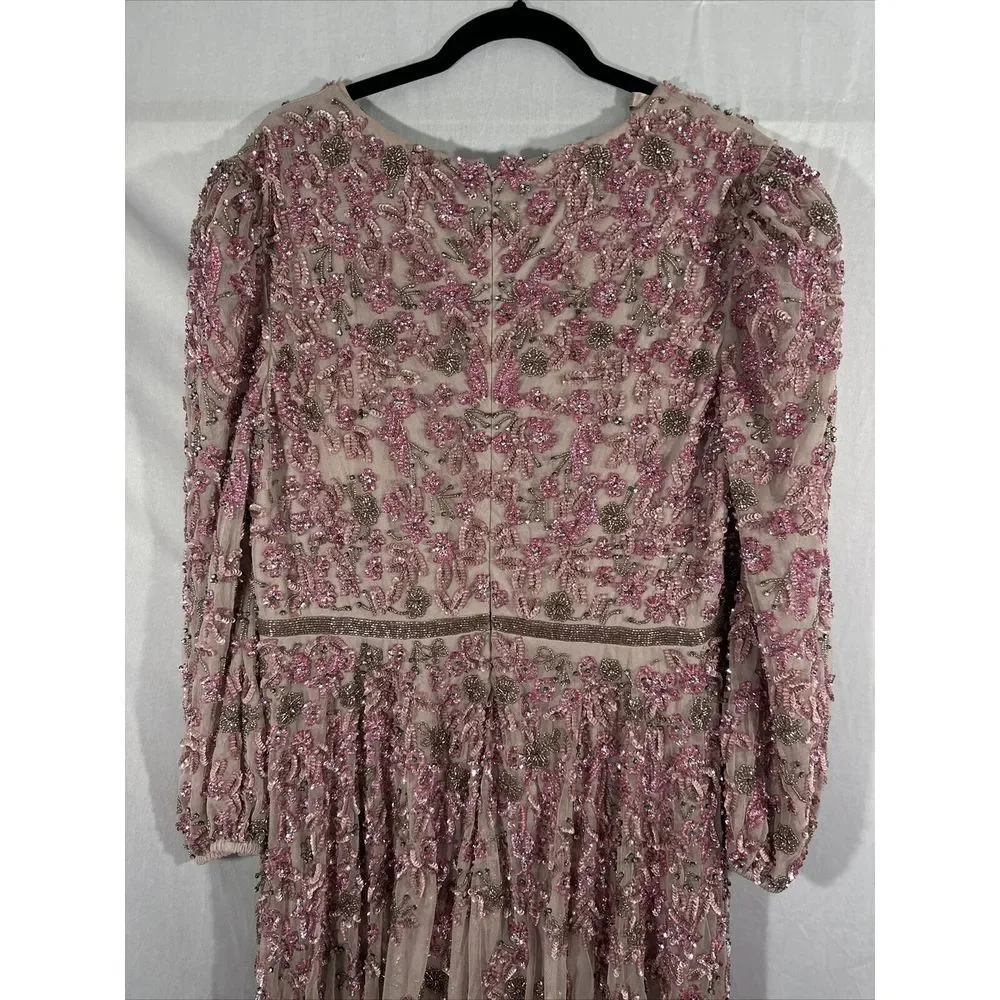 NWT $798 Mac Duggal [ 14 ] Embellished V Neck 3/4 Sleeve A Line Gown Rose #G1761 - Picture 16 of 16